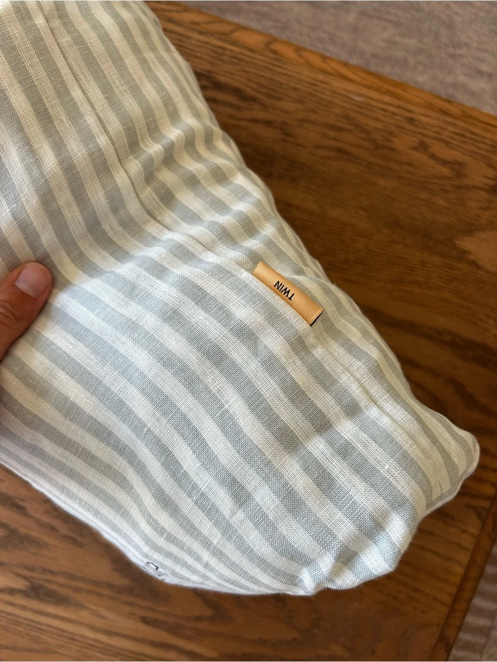 Quince Light Blue Stripe Linen Duvet Set - most & white